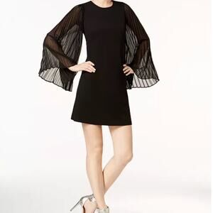 Calvin Klein Pleated Bell-Sleeve Mini Dress Black Size
